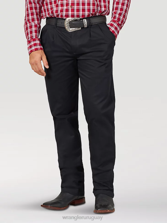 negro Wrangler hombres pantalones casuales con frente plisado y ajuste relajado ropa F8J4V261
