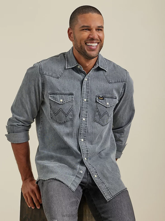 negro lavado Wrangler hombres camisa de trabajo patrimonial ropa F8J4V474