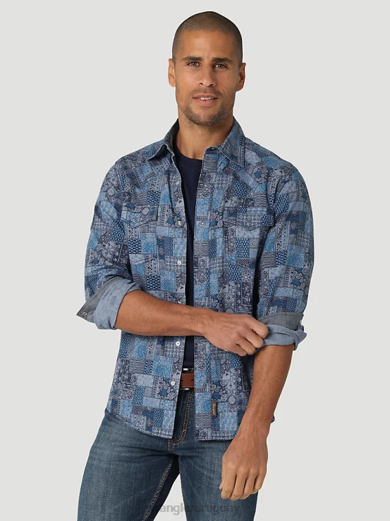 negro lavado Wrangler hombres camisa de trabajo patrimonial ropa F8J4V474