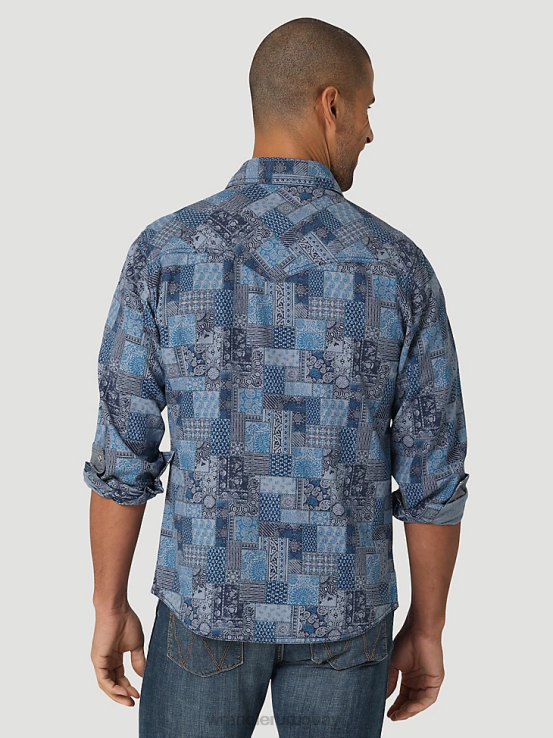 negro lavado Wrangler hombres camisa de trabajo patrimonial ropa F8J4V474