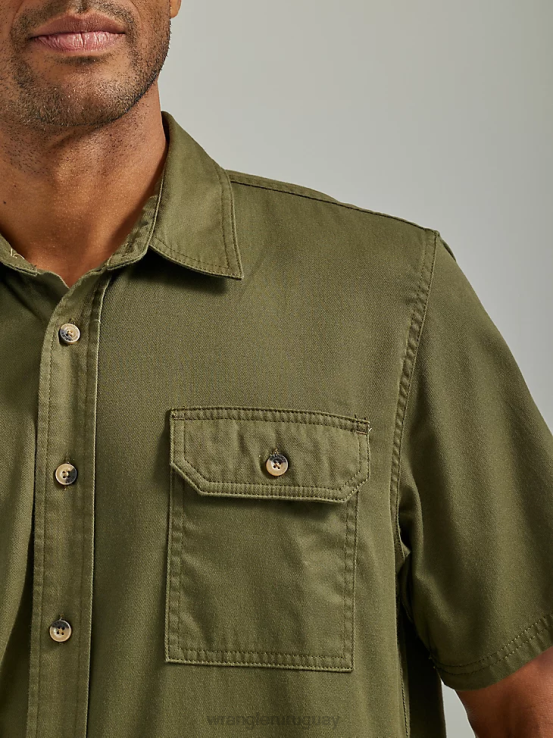 noche oliva Wrangler hombres camisa épica de sarga suave y flexible ropa F8J4V357