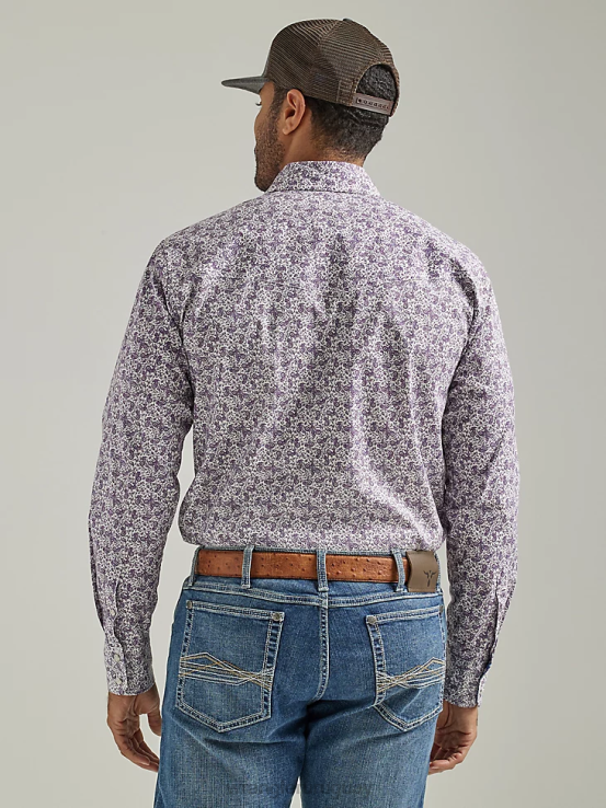 paisley de uva morada Wrangler hombres Camisa con estampado occidental de manga larga y comodidad avanzada 20x Competition ropa F8J4V487