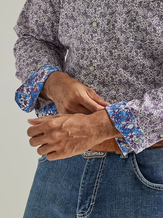 paisley de uva morada Wrangler hombres Camisa con estampado occidental de manga larga y comodidad avanzada 20x Competition ropa F8J4V487