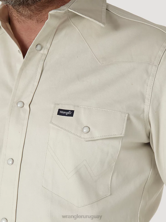 piedra Wrangler hombres camisa de trabajo sólida con broche occidental de manga larga y acabado firme con corte vaquero ropa F8J4V418