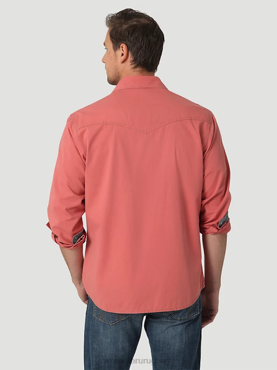 pomelo rojo Wrangler hombres camisa retro premium de manga larga con botones y color liso ropa F8J4V304