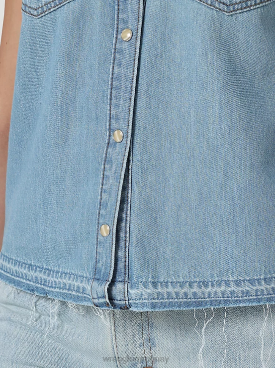 pop rojo Wrangler mujer top retro sin mangas a cuadros con broche occidental ropa F8J4V896