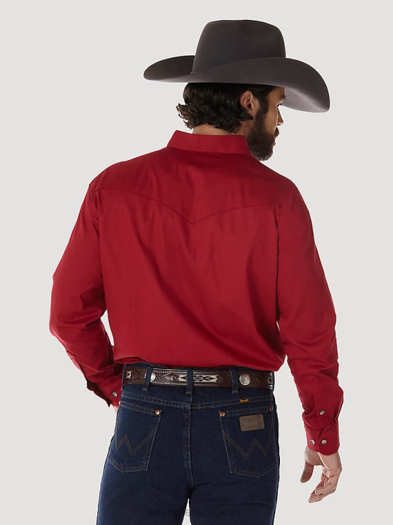 rojo Wrangler hombres camisa de sarga sólida y ligera con botones y manga larga pintada en el desierto ropa F8J4V297