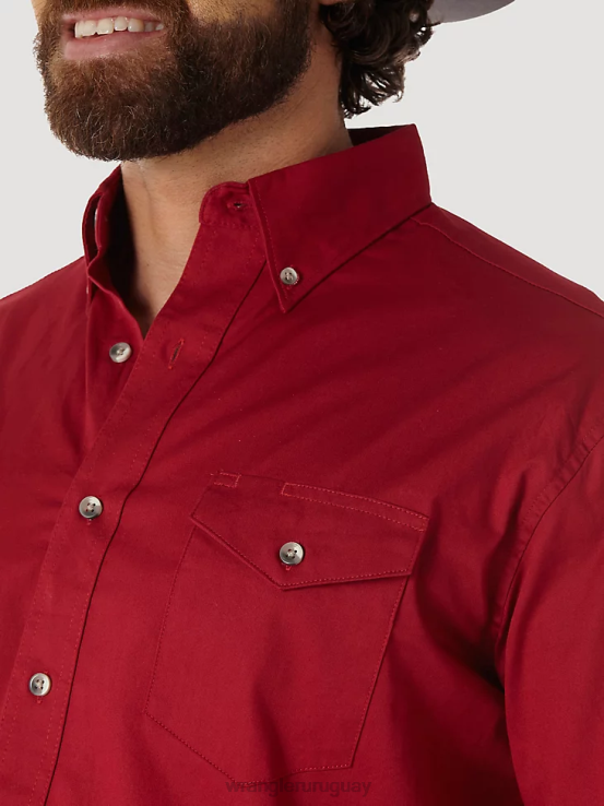 rojo Wrangler hombres camisa de sarga sólida y ligera con botones y manga larga pintada en el desierto ropa F8J4V297