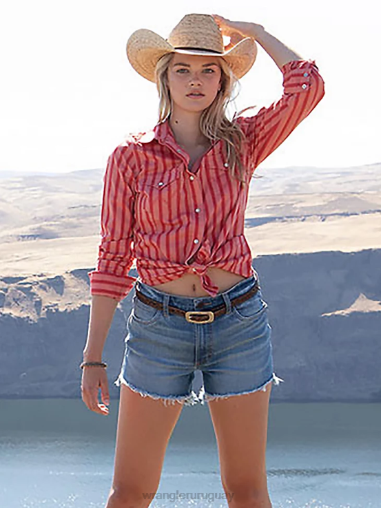 rojo Wrangler mujer camisa retro americana bandana western snap ropa F8J4V882