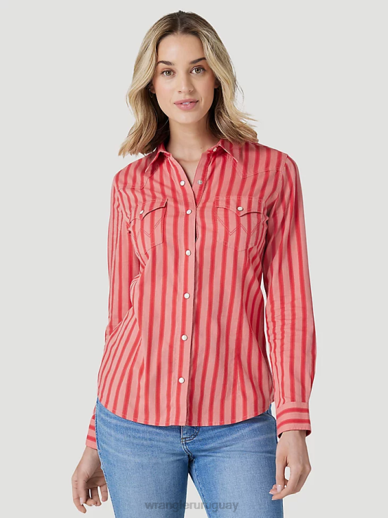 rojo Wrangler mujer camisa retro americana bandana western snap ropa F8J4V882