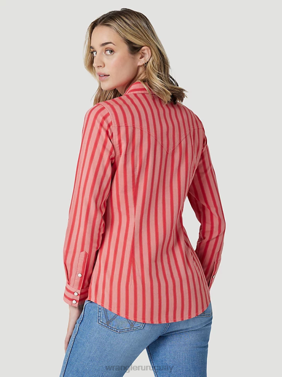 rojo Wrangler mujer camisa retro americana bandana western snap ropa F8J4V882
