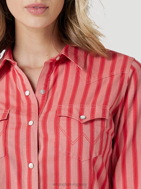 rojo Wrangler mujer camisa retro americana bandana western snap ropa F8J4V882