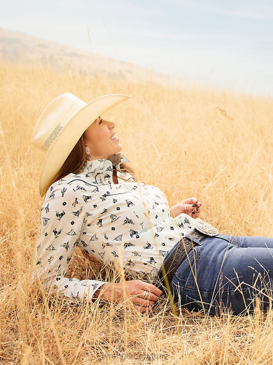 rojo Wrangler mujer camisa retro americana bandana western snap ropa F8J4V882