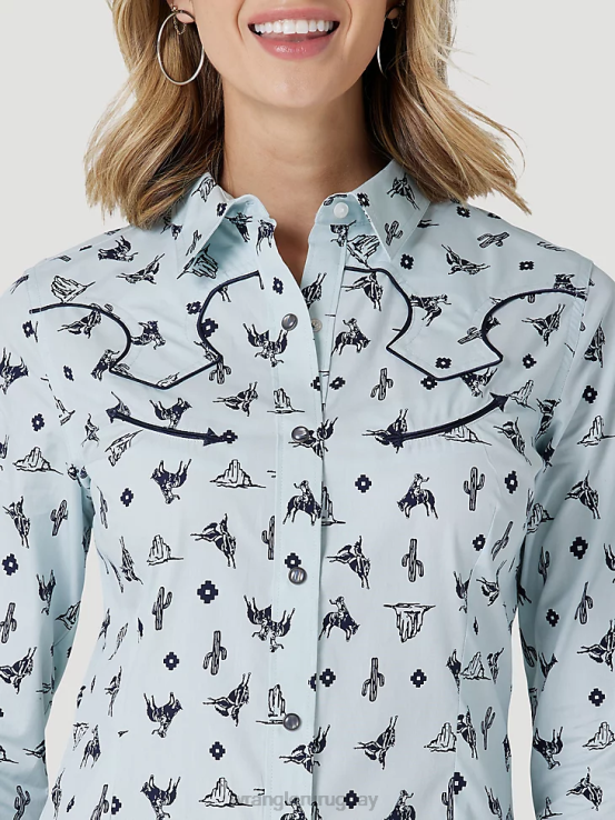 rojo Wrangler mujer camisa retro americana bandana western snap ropa F8J4V882