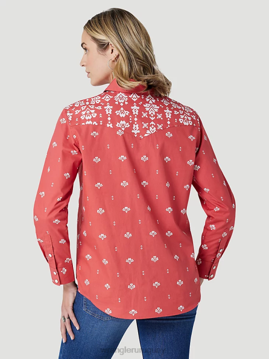 rojo Wrangler mujer camisa retro americana bandana western snap ropa F8J4V882