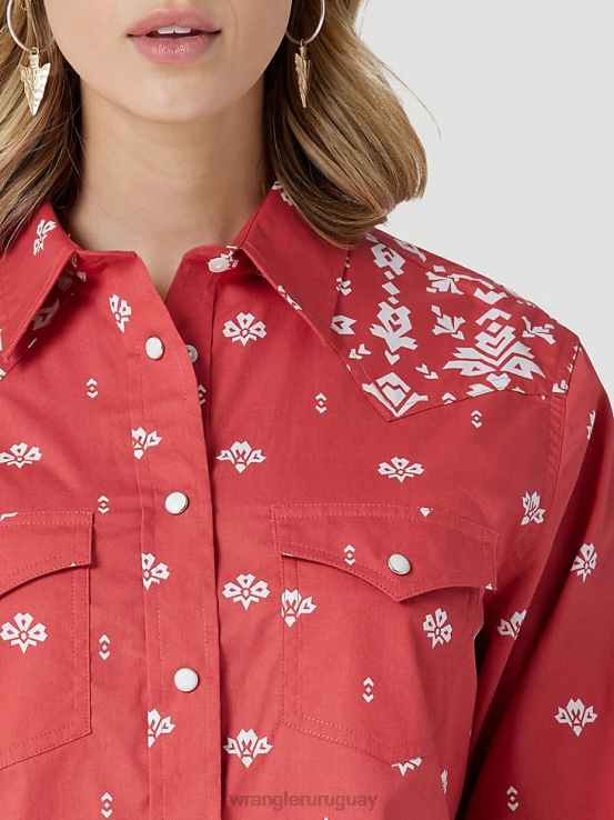 rojo Wrangler mujer camisa retro americana bandana western snap ropa F8J4V882
