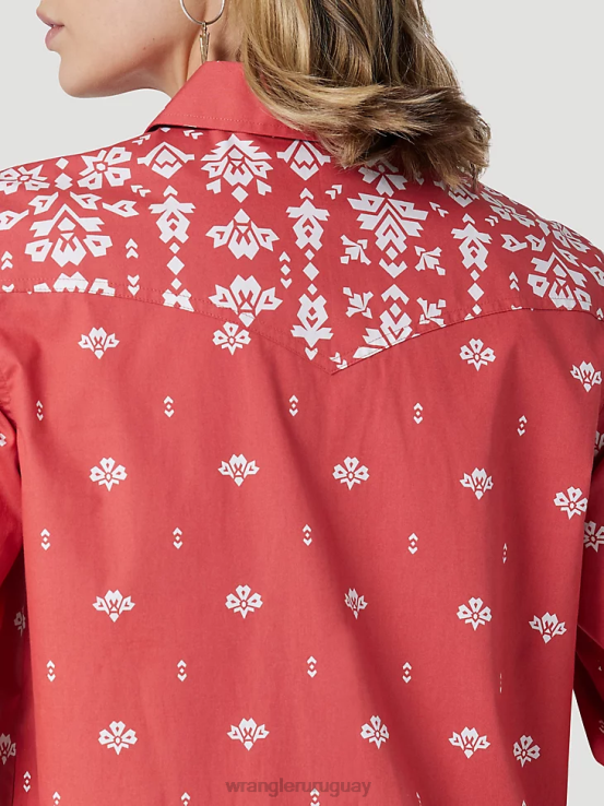 rojo Wrangler mujer camisa retro americana bandana western snap ropa F8J4V882