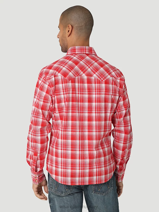rojo negrita Wrangler hombres camisa occidental retro de manga larga con bolsillo a presión y dientes de sierra ropa F8J4V691