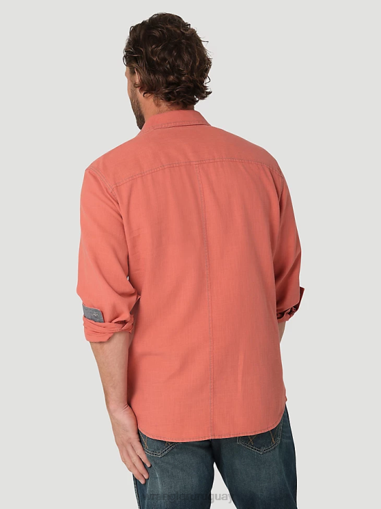 rojo salmón Wrangler hombres camisa retro premium de manga larga con botones y color liso ropa F8J4V303