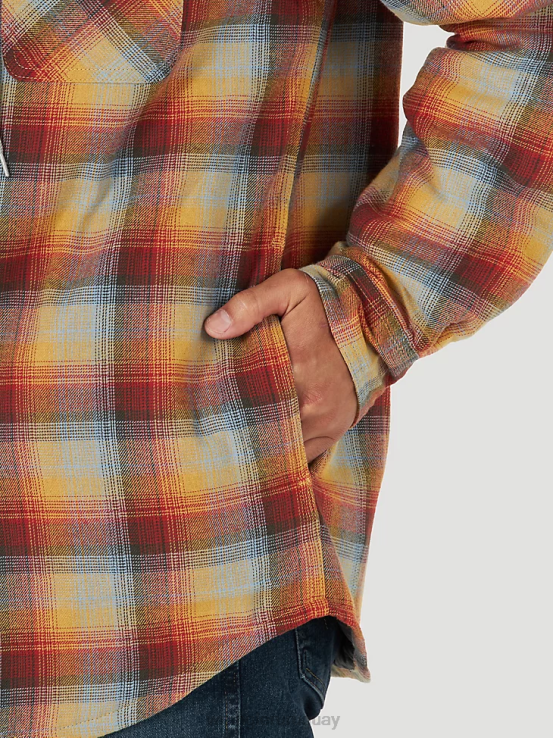 rojo/amarillo Wrangler hombres Authentics chaqueta estilo camisa de franela acolchada ropa F8J4V394