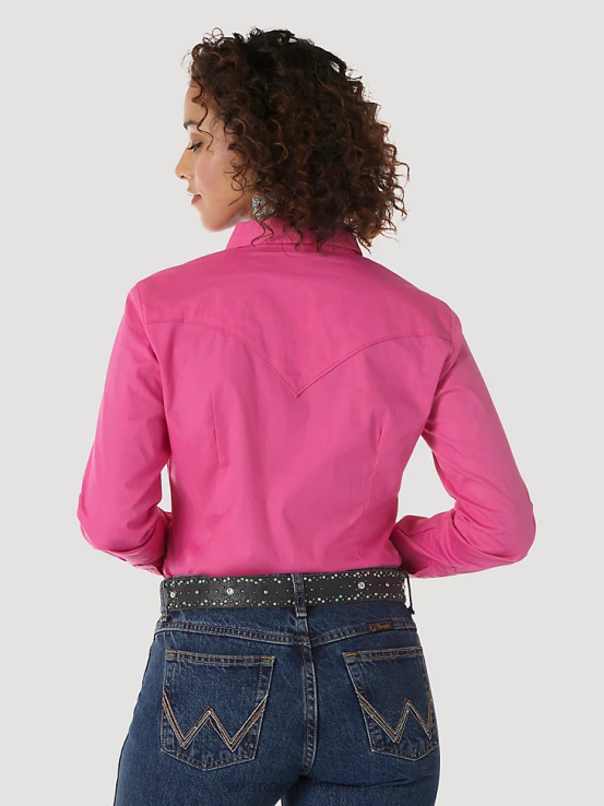 rosa Wrangler mujer Top liso de manga larga con canesú delantero y trasero de un punto ropa F8J4V891