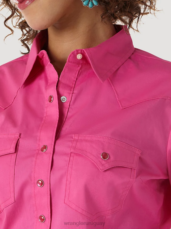 rosa Wrangler mujer Top liso de manga larga con canesú delantero y trasero de un punto ropa F8J4V891