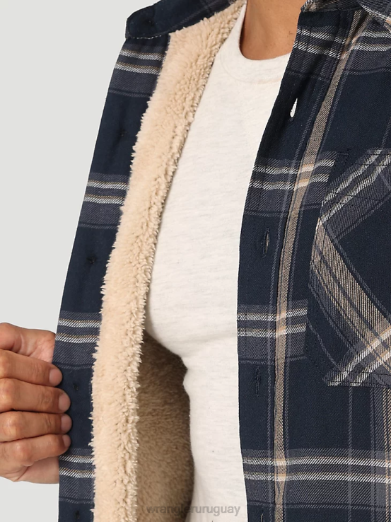 sombrío azul Wrangler hombres Chaqueta camisera gruesa con forro de sherpa a cuadros ropa F8J4V388