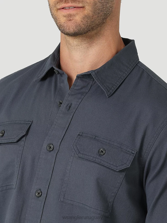 sombrío azul Wrangler hombres camisa de manga larga de sarga/mezclilla ropa F8J4V374