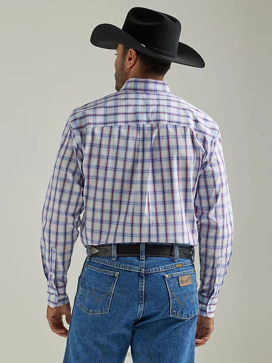 tela escocesa americana Wrangler hombres Camisa a cuadros con botones y 1 bolsillo de manga corta George Strait ropa F8J4V308