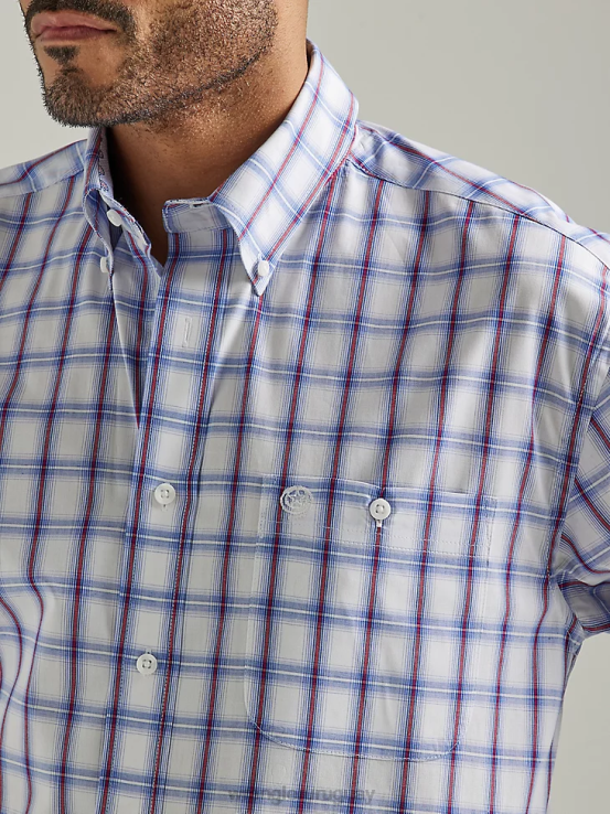 tela escocesa americana Wrangler hombres Camisa a cuadros con botones y 1 bolsillo de manga corta George Strait ropa F8J4V308