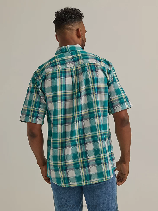 verde azulado variable Wrangler hombres camisa con botones a cuadros de manga corta y fácil cuidado resistente ropa F8J4V345