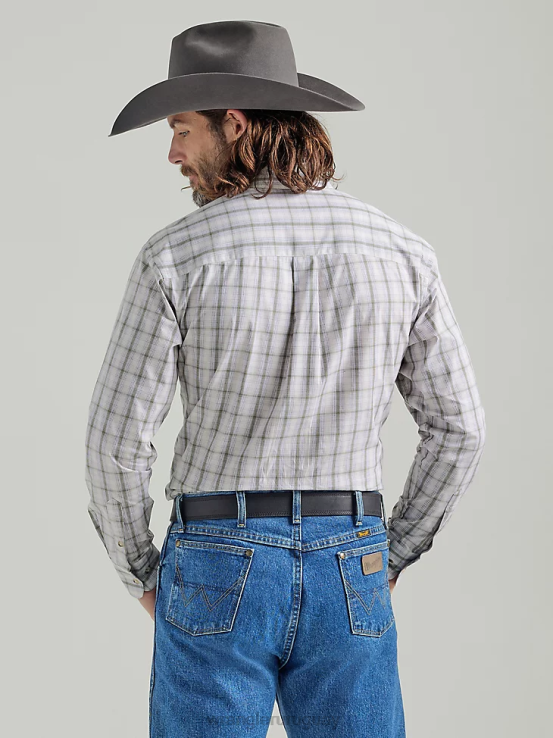 verde oliva Wrangler hombres Camisa a cuadros de manga larga con botones y un bolsillo de George Strait ropa F8J4V317
