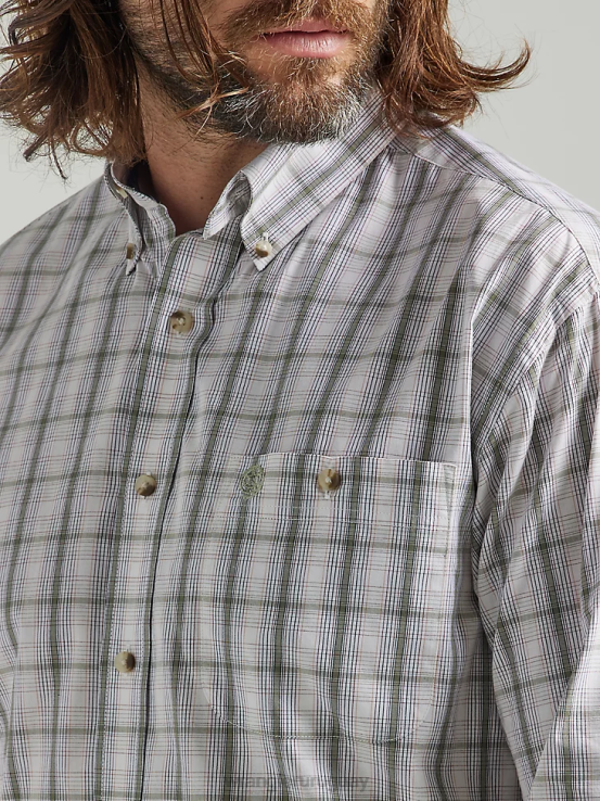 verde oliva Wrangler hombres Camisa a cuadros de manga larga con botones y un bolsillo de George Strait ropa F8J4V317