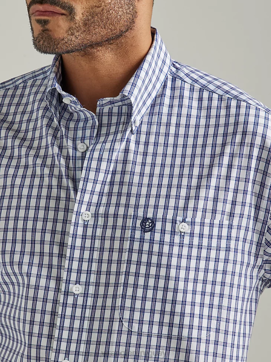 índigo grueso Wrangler hombres Camisa a cuadros de manga larga con botones y un bolsillo de George Strait ropa F8J4V320