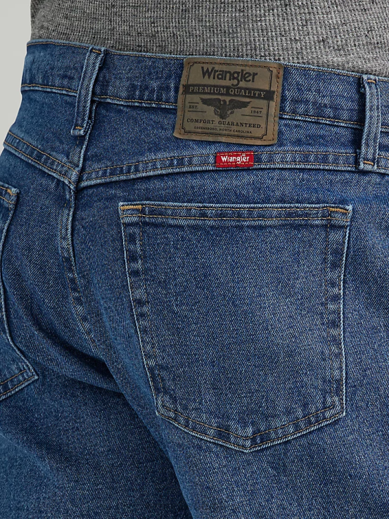 índigo medio Wrangler hombres mezclilla premium de cinco estrellas flexible para mayor comodidad jean de ajuste relajado ropa F8J4V80