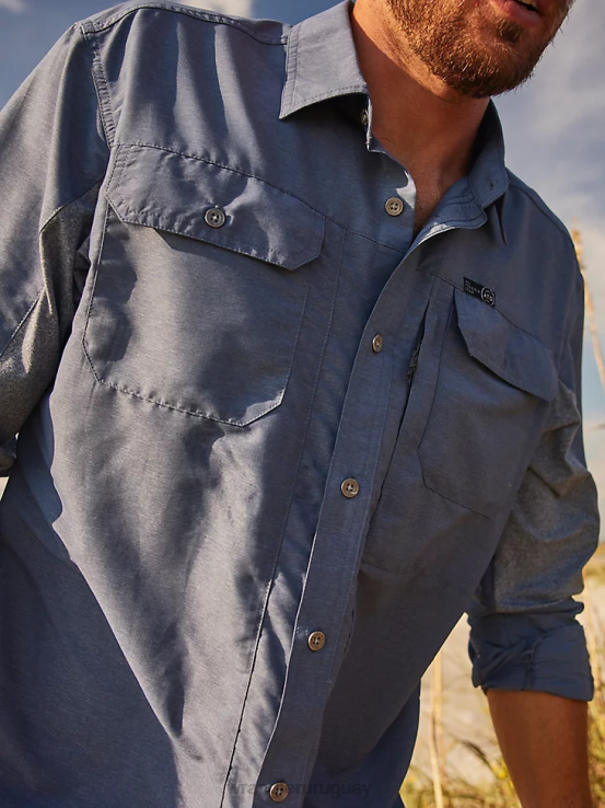 índigo vintage Wrangler hombres camisa atg mezcla de materiales ropa F8J4V378