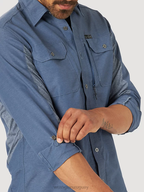 índigo vintage Wrangler hombres camisa atg mezcla de materiales ropa F8J4V378