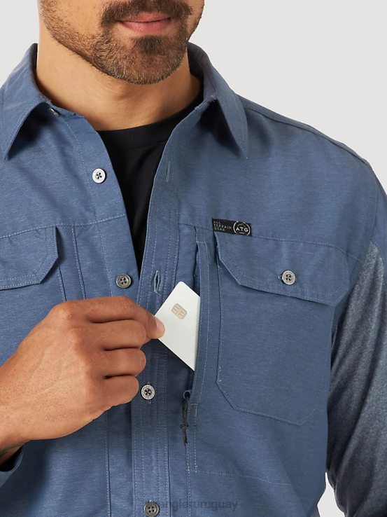 índigo vintage Wrangler hombres camisa atg mezcla de materiales ropa F8J4V378