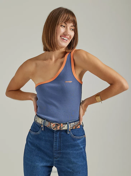 índigo vintage Wrangler mujer camisola de un hombro ropa F8J4V874