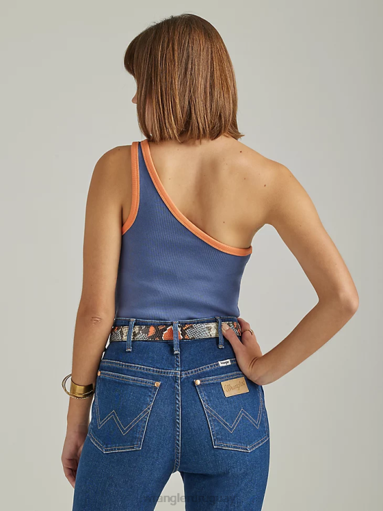 índigo vintage Wrangler mujer camisola de un hombro ropa F8J4V874