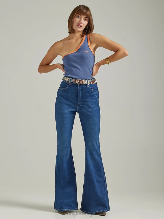 índigo vintage Wrangler mujer camisola de un hombro ropa F8J4V874