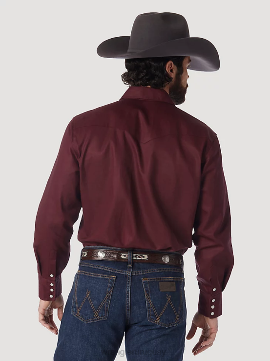 óxido rojo Wrangler hombres camisa de trabajo sólida con broche occidental de manga larga y acabado firme con corte vaquero ropa F8J4V423